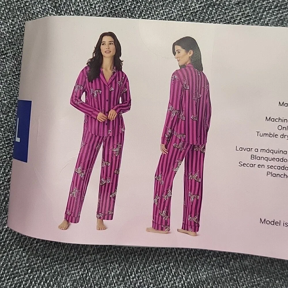Room Service Cozy Lounge Pajama Set Sleepwear Printed Top Pants Large Size Pink - Picture 7 of 9